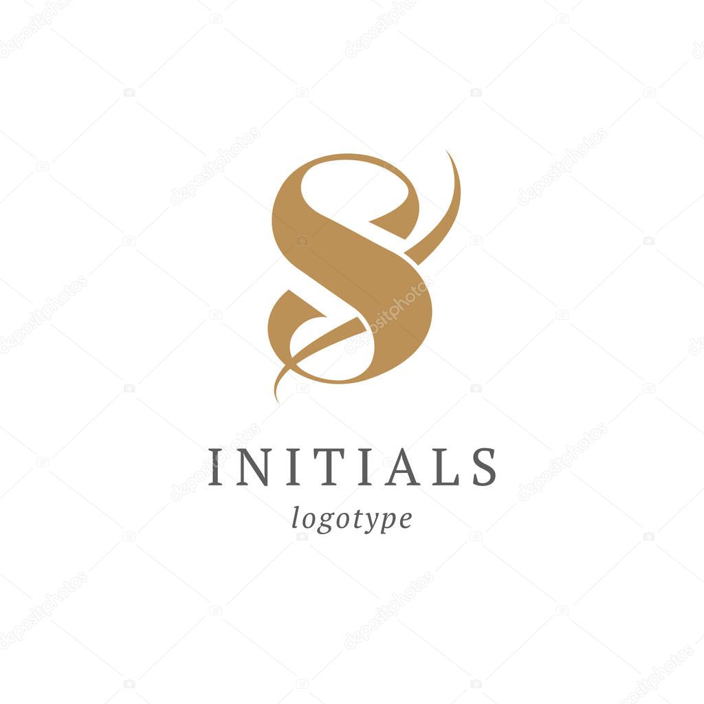 Letter S vector logo. Vintage Insignia and Logotype. Business sign, identity, label, badge initials. Monogram design elements, graceful template. Calligraphic elegant logo design