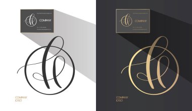 Yaratıcı el çizilmiş monogram kaligrafi. Marka kimliği, logo, büyük harf H veya küçük f, l, e harf kombinasyonu, marka elemanları. Vektör çizimi.