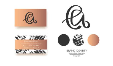 Yaratıcı el çizilmiş monogram kaligrafi. Kartlar ve desenler, harf kombinasyonu. Marka kimliği, logo, marka öğeleri. Vektör çizimi.