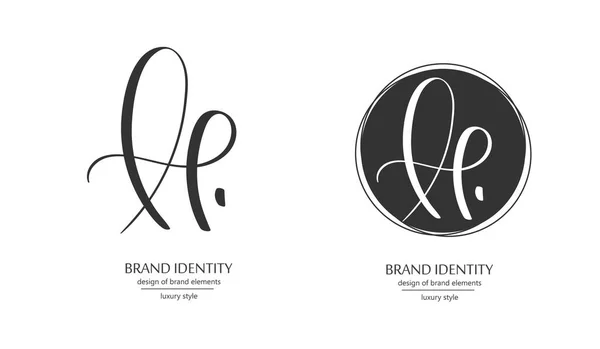 Creative Handritade Monogram Kalligrafi Varumärkesidentitet Logotyp Versaler Eller Gemener Och — Stock vektor