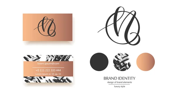 Caligrafía Creativa Dibujada Mano Identidad Marca Logotipo Combinación Letras Elementos — Vector de stock