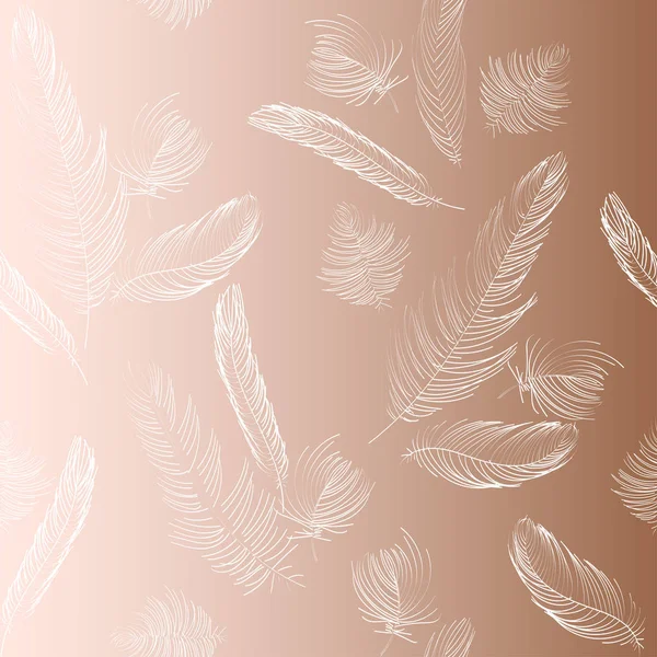 Seamless pattern with hand-drawn feathers. Vector illustration on a metallic background.