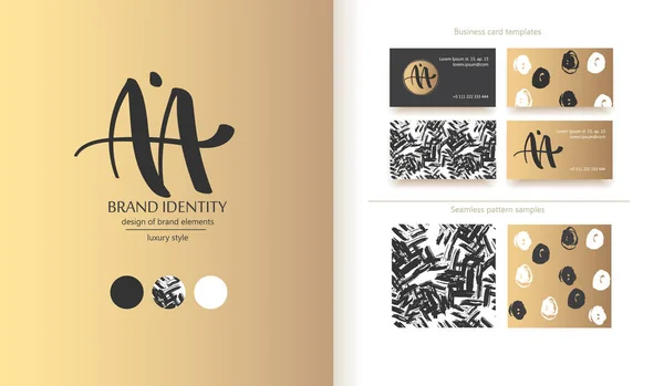Caligrafía Monograma Dibujada Mano Creativa Identidad Marca Logotipo Con Dos — Vector de stock
