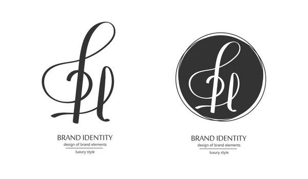 Kreative Handgezeichnete Monogramm Kalligraphie Markenidentität Logo Markenelemente Buchstabe Vektorillustration lizenzfreie Stockillustrationen