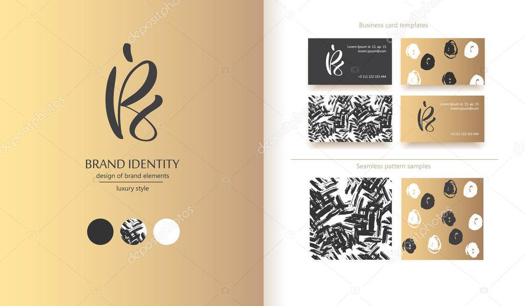 Creative hand drawn monogram calligraphy. Brand identity, logo, uppercase B, E and S letters combination, brand elements. Vector illustration.