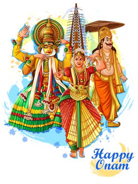 Happy Onam festival background of Kerala in Indian art style clipart