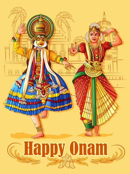 快乐 Onam 节日背景的喀拉拉在印度艺术风格 — 图库矢量图片