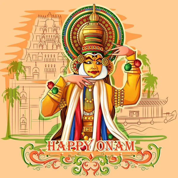 快乐 Onam 节日背景的喀拉拉在印度艺术风格 — 图库矢量图片