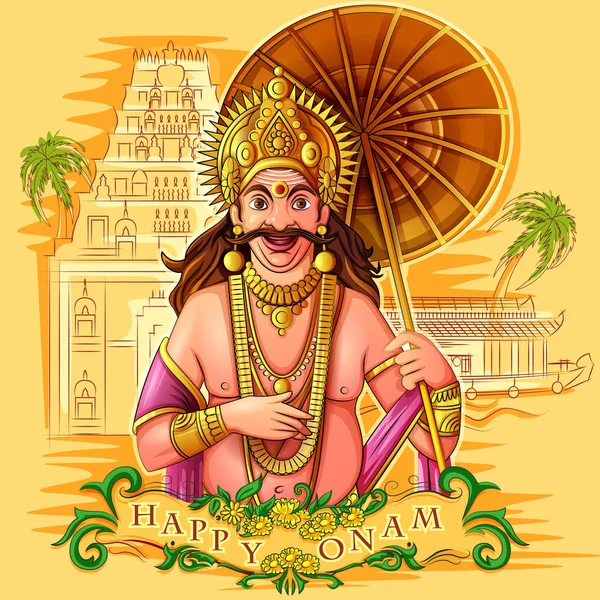 Rei Mahabali da mitologia hindu para o festival Onam do Sul da Índia — Vetor de Stock