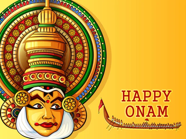 Feliz Festival Onam fundo de Kerala em estilo de arte indiana — Vetor de Stock