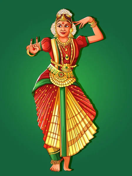 バラタナティヤムのタミル語 Nadu、インド古典舞踊を実行する女 — ストックベクタ