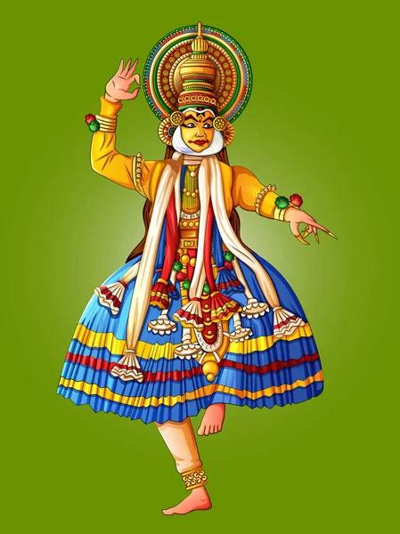 Hombre realizando danza clásica Kathakali de Kerala, India — Vector de stock