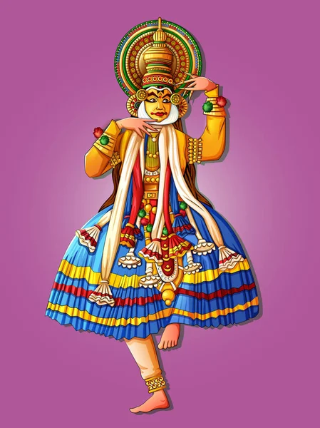 Man uitvoeren Kathakali klassieke dans van Kerala, India — Stockvector