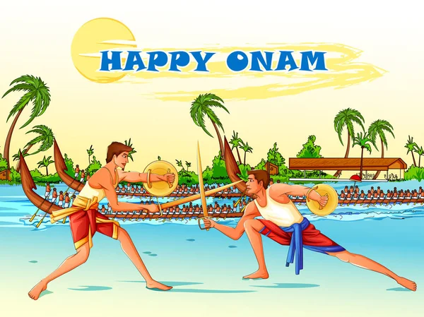 Competición de regatas con motivo del festival Onam Kerala — Vector de stock