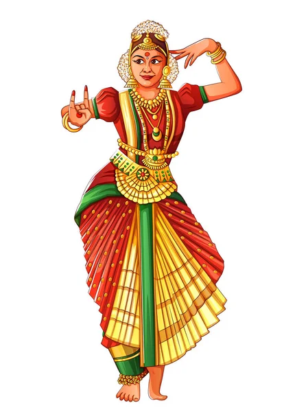 Femme exécutant la danse classique Bharatanatyam du Tamil Nadu, Inde — Image vectorielle