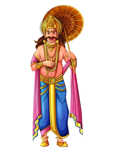 Koning Mahabali van hindoeïstische mythologie voor Zuid-India Onam festival — Stockvector