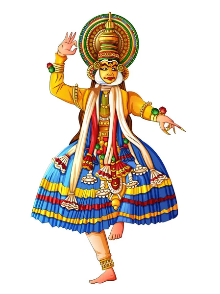 Hombre realizando danza clásica Kathakali de Kerala, India — Vector de stock