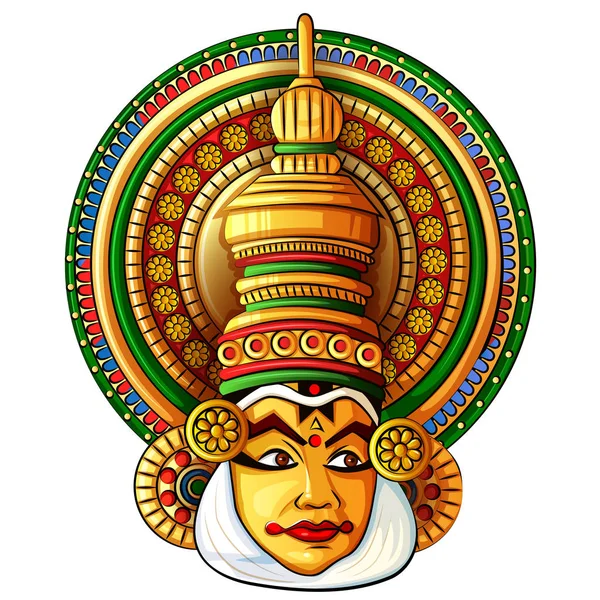 Rostro de Kathakali danza clásica de Kerala, India — Vector de stock