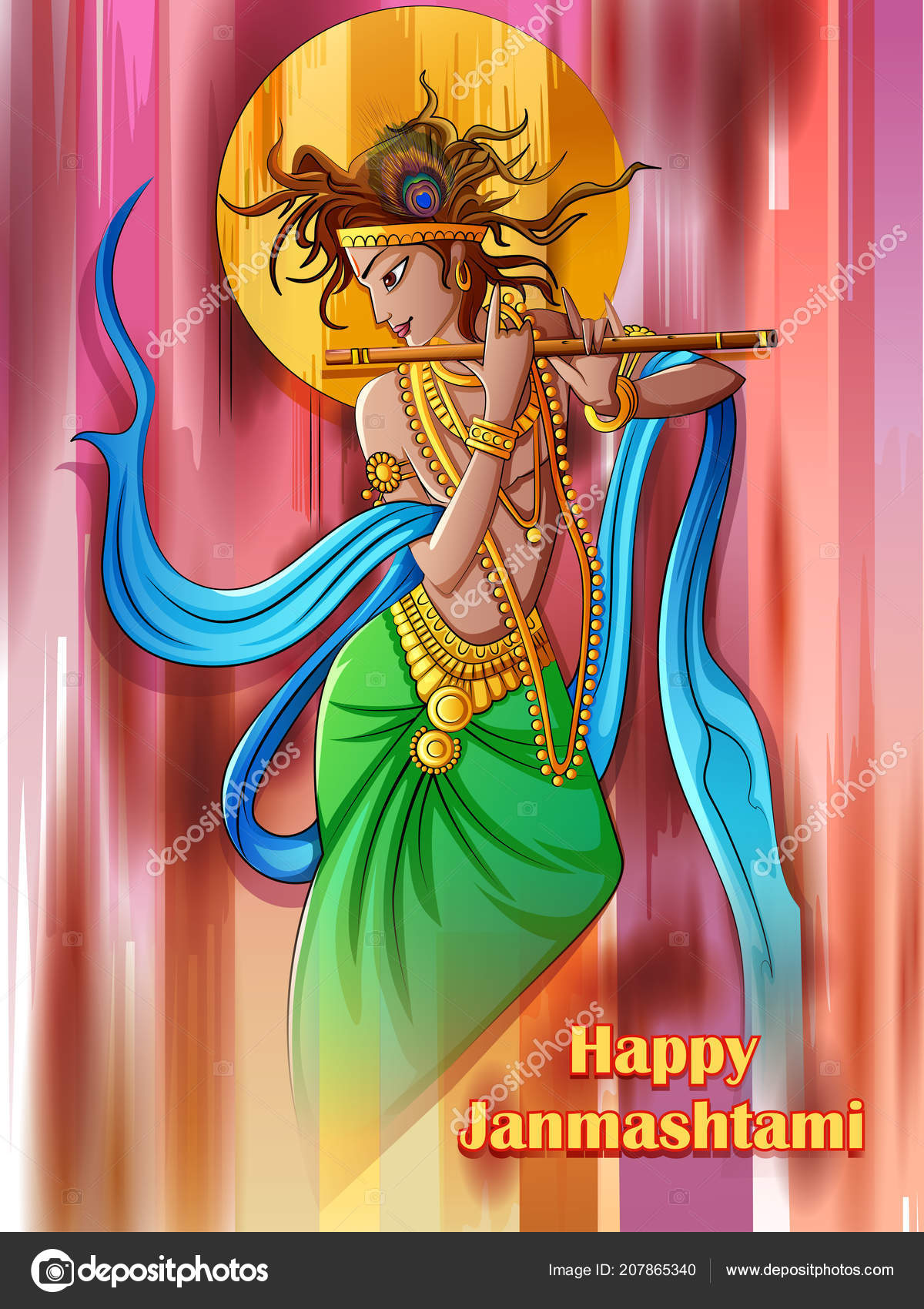 Lord Krishna spiller bansuri fløyte på Happy Janmashtami høytidsbakgrunn –  stockvektor ©PremiumStock 207865340