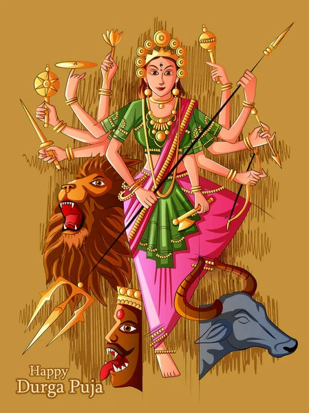 Indická bohyně Durga socha pro Durga Puja sváteční festival Indie v Dussehra Vijayadashami Navratri — Stockový vektor