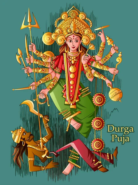 인도의 여신 두르가 조각상, 두 르가 푸아의 휴일 축제를 위한 인도 두르가의 조각상 , Dussehra Vijayadashami Navratri — 스톡 벡터