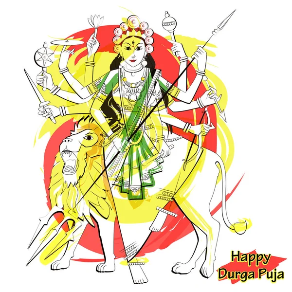 Déesse indienne Durga sculpture pour Durga Puja fête de vacances de l'Inde à Dussehra Vijayadashami Navratri — Image vectorielle