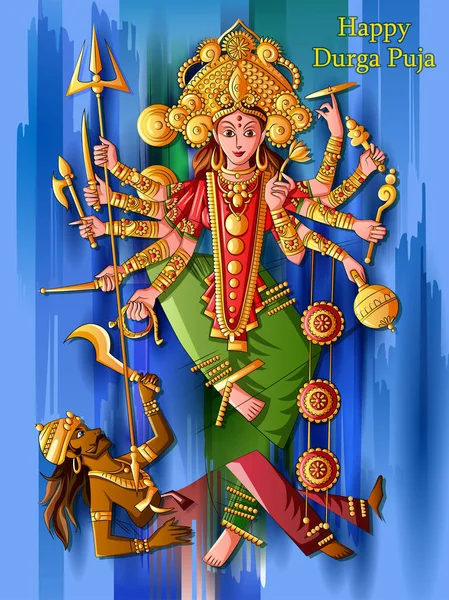 Indian Goddess Durga sculpture for Durga Puja holiday festival of India in Dussehra Vijayadashami Navratri — Stock Vector