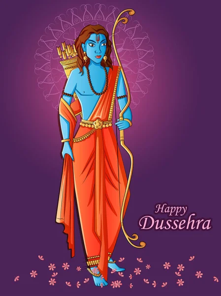 Dios indio Rama para el feliz festival Dussehra de la India — Vector de stock