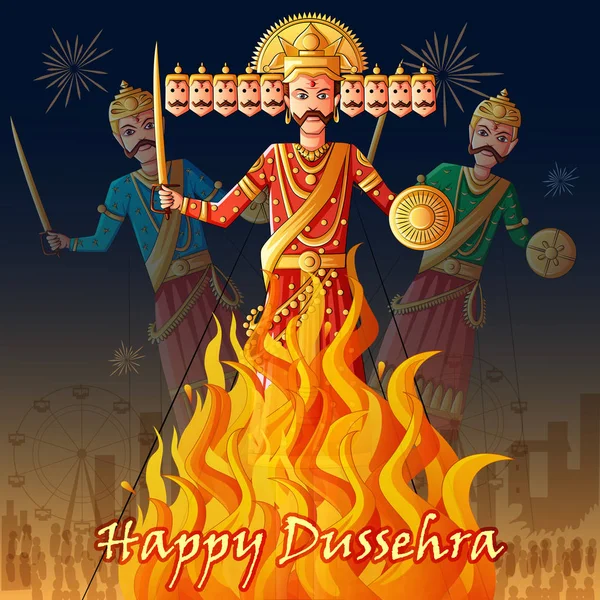 Ravana on India festival Happy Dussehra background — Stock Vector