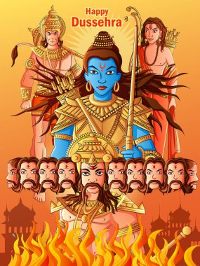 Hint Tanrı Rama Ravana Hindistan Festivali mutlu Dussehra arka plan üzerinde öldürmek