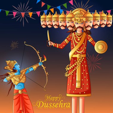 Hint Tanrı Rama Ravana Hindistan Festivali mutlu Dussehra arka plan üzerinde öldürmek