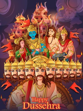 Hint Tanrı Rama Ravana Hindistan Festivali mutlu Dussehra arka plan üzerinde öldürmek