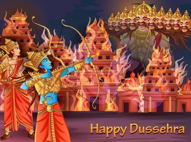 Hint Tanrı Rama Ravana Hindistan Festivali mutlu Dussehra arka plan üzerinde öldürmek