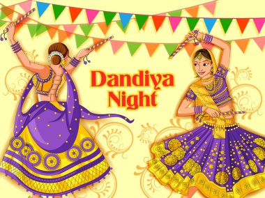 Hint Garba Dandiya gece Navratri Dussehra Festivali oynayan kadın