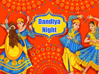 Hint Garba Dandiya gece Navratri Dussehra Festivali oynayan çift