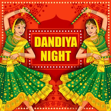 Hint Garba Dandiya gece Navratri Dussehra Festivali oynayan kadın