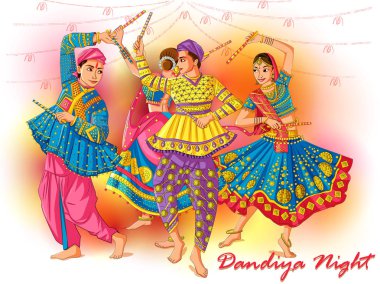 Hint Garba Dandiya gece Navratri Dussehra Festivali oynayan çift
