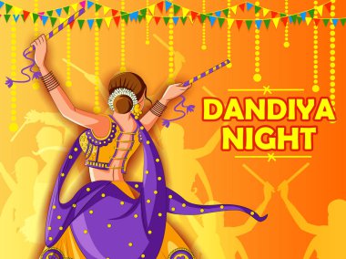 Hint Garba Dandiya gece Navratri Dussehra Festivali oynayan kadın