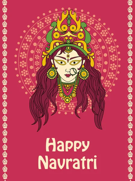 Diosa Durga para Navratri feliz en estilo de arte indio — Vector de stock