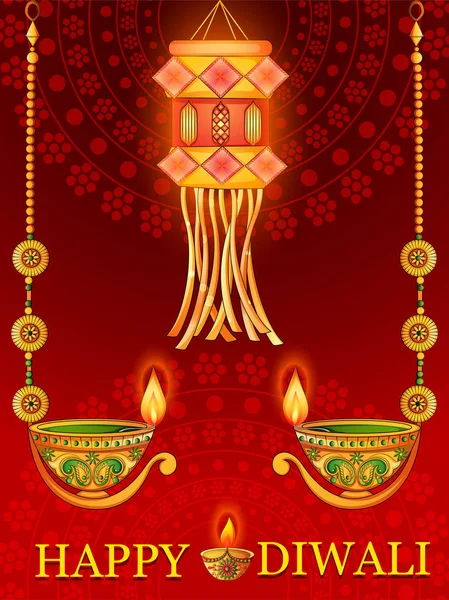 Happy Diwali traditionelles Fest von Indien Gruß Hintergrund mit bunten Diya — Stockvektor