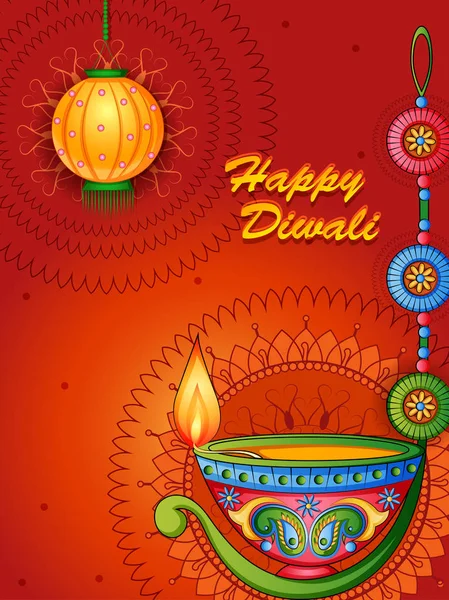 Feliz festival tradicional Diwali da Índia cumprimentando fundo com diya colorido —  Vetores de Stock