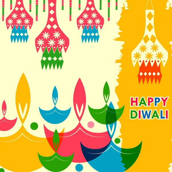 Feliz festival tradicional Diwali de la India saludo fondo con diya colorido — Vector de stock