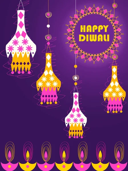 Boldog Diwali hagyományos fesztivál India üdvözlő háttér színes diya — Stock Vector