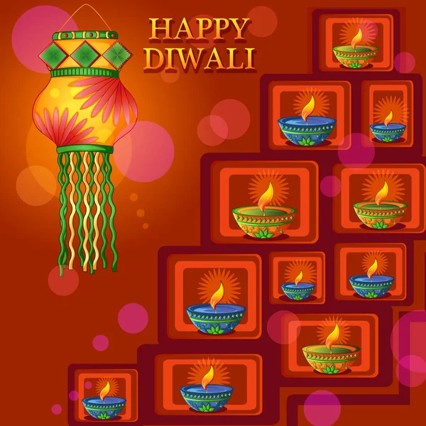 Happy Diwali traditionelles Fest von Indien Gruß Hintergrund mit bunten Diya — Stockvektor