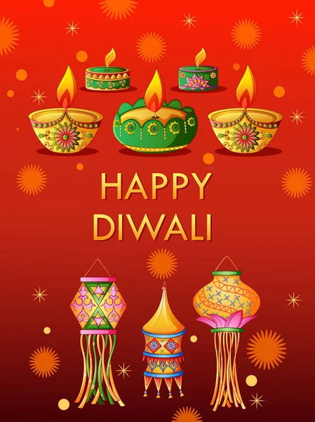 Happy Diwali traditionelles Fest von Indien Gruß Hintergrund mit bunten Diya — Stockvektor