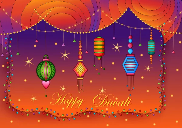 Feliz festival Diwali India saludo fondo en estilo de arte indio — Vector de stock