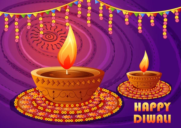 Happy Diwali India festival saluant fond dans le style de l'art indien — Image vectorielle