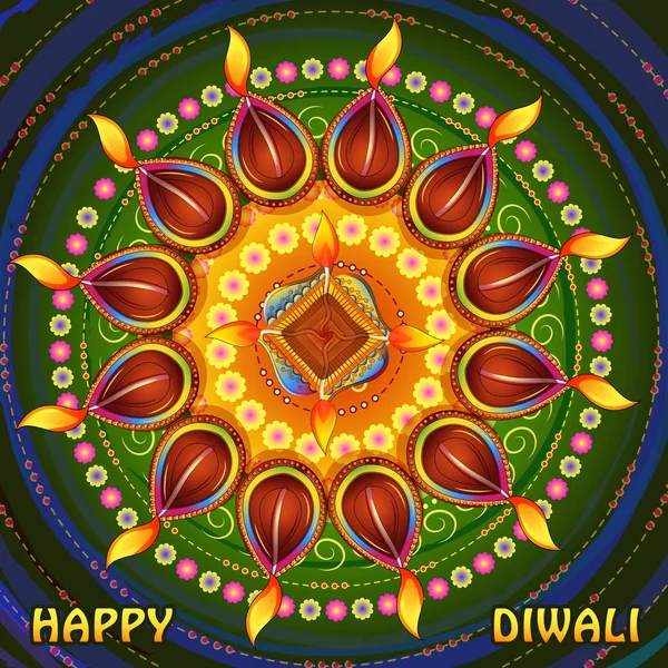 Feliz festival Diwali Índia cumprimentando fundo em estilo de arte indiana — Vetor de Stock