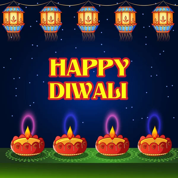 Happy Diwali traditionelles Fest von Indien Gruß Hintergrund mit bunten Diya — Stockvektor