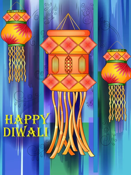 Feliz festival tradicional Diwali de la India saludo fondo con diya colorido — Vector de stock